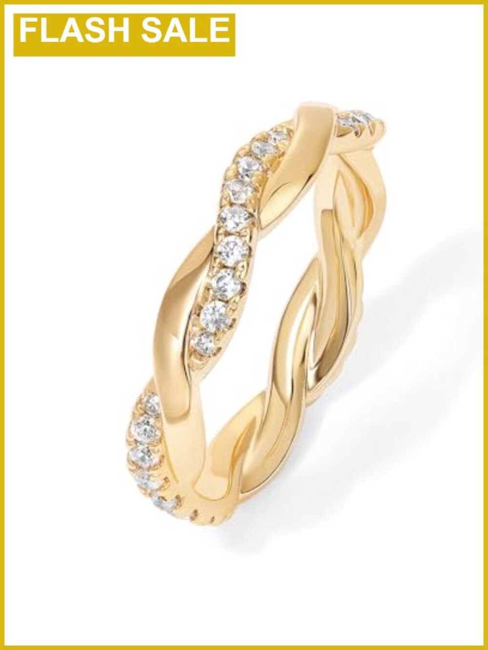 14K Gold Plated Cubic Zirconia Twisted Rope Eternity Band Ring